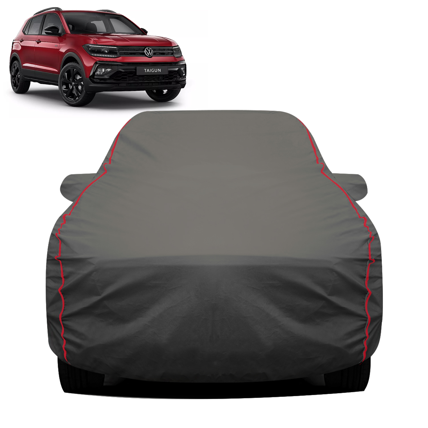 Carzex 2X2 Heavy Duty Red Border Car Body Cover for Volkswagen Taigun